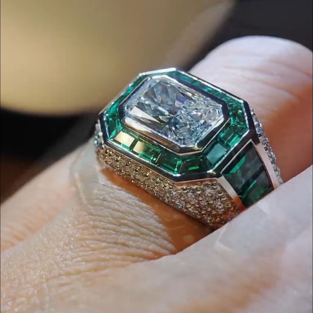 6ct Princess Cut Emerald Handmade Sterling Silver Men's Ring