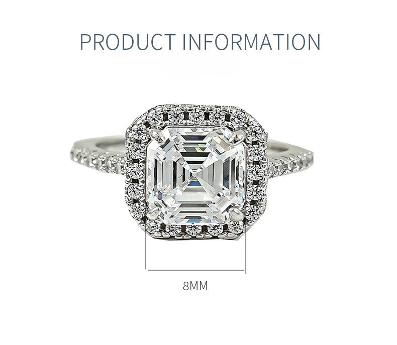 3.0 CT Asscher Cut Sterling Silver Ring