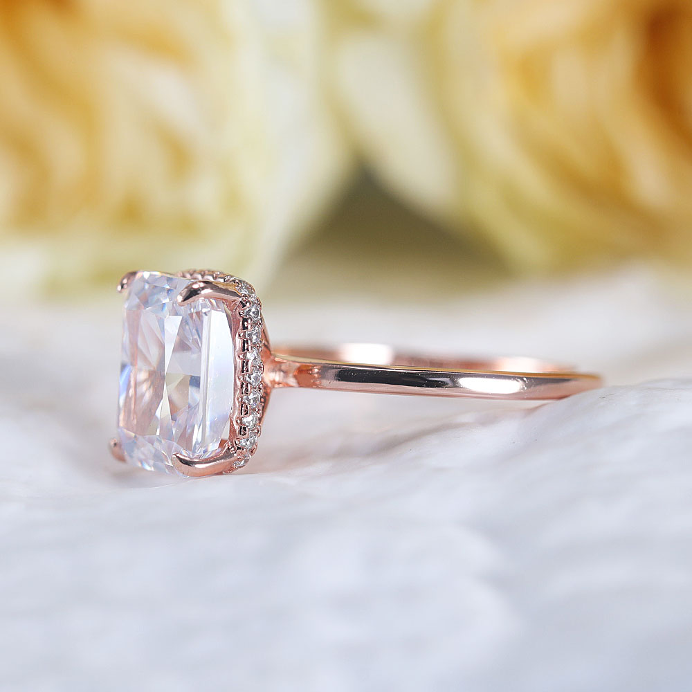 Stunning Hidden Halo Design Radiant Cut Sterling Silver Engagement Ring