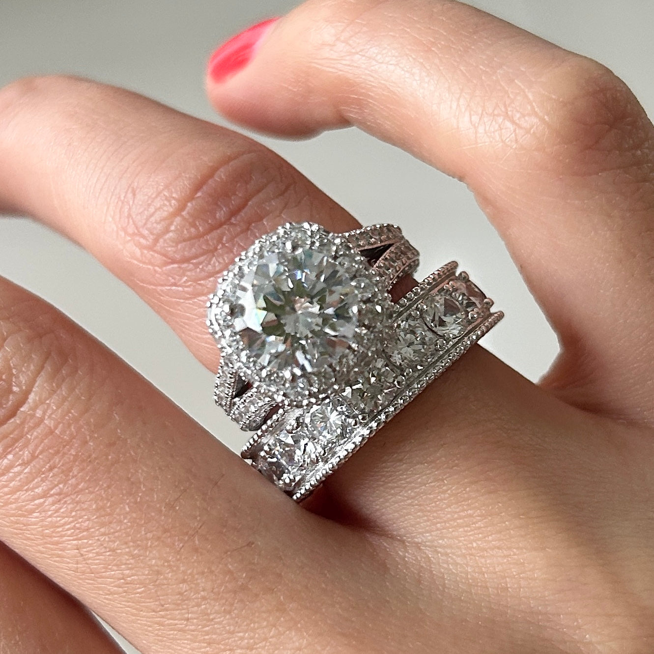 Size 5.5 | Round Cut Split Shank Halo 2-Piece Bridal Sets in 925 Sterling Silver