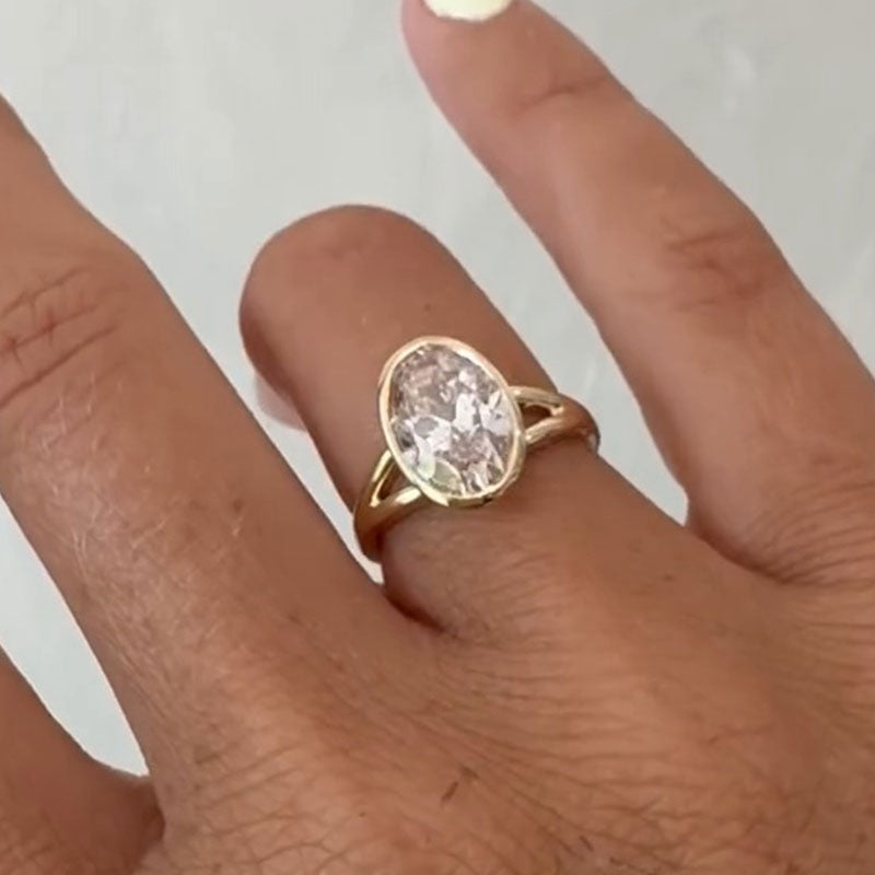 Simple Pink Oval Cut Sterling Silver Engagement Ring