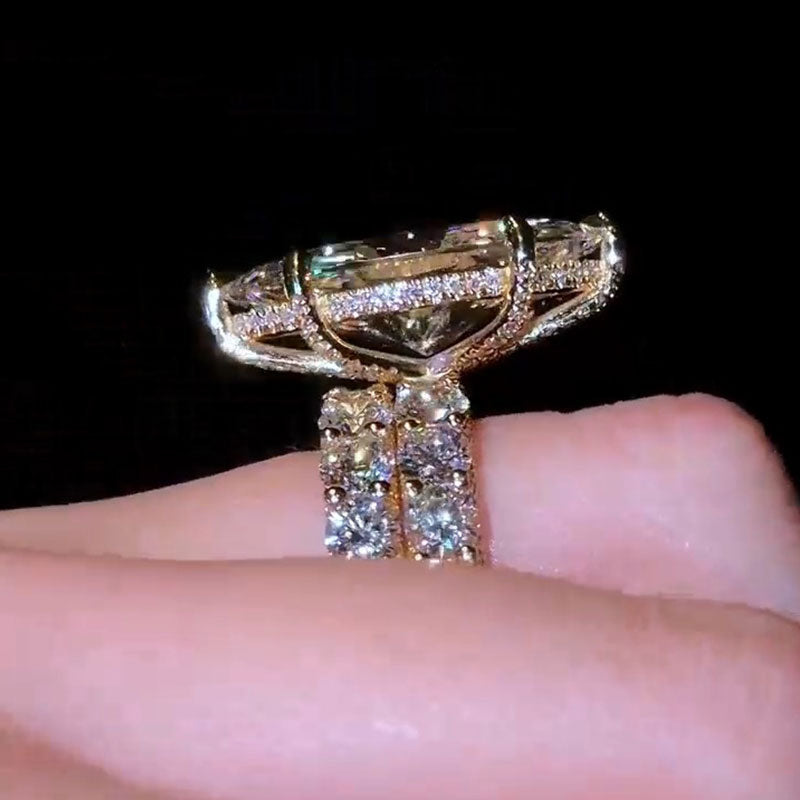 Luxury Marquise Cut With Hidden Halo Sterling Silver Bridal Set