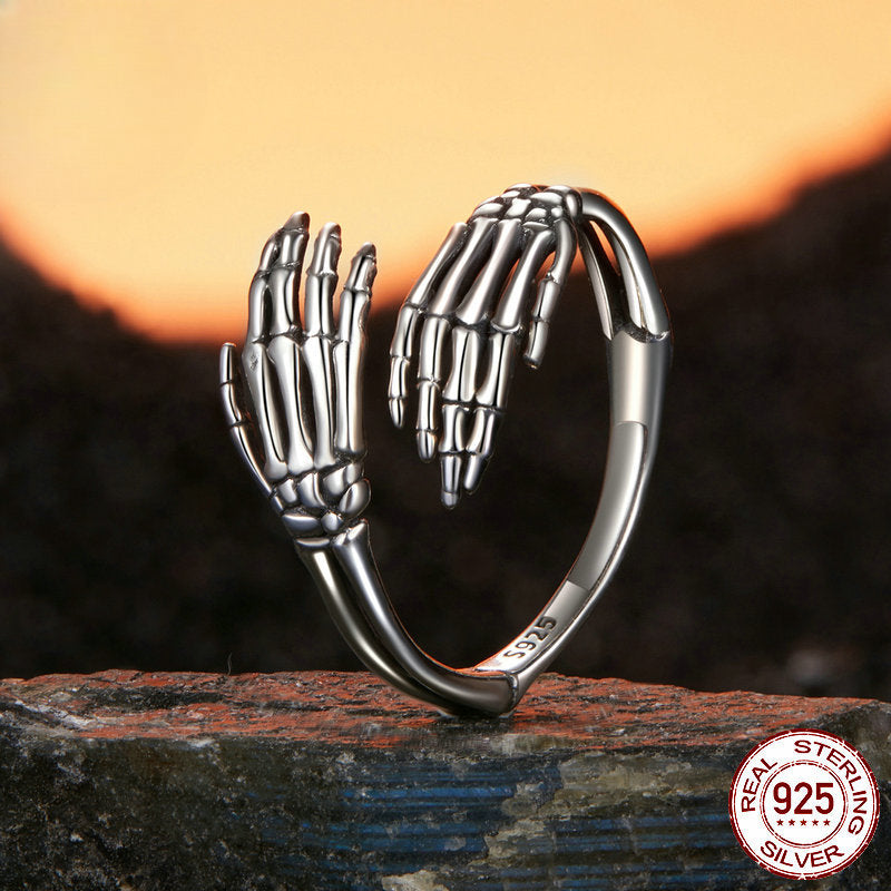 Halloween Skeleton Hand Sterling Silver Open Ring