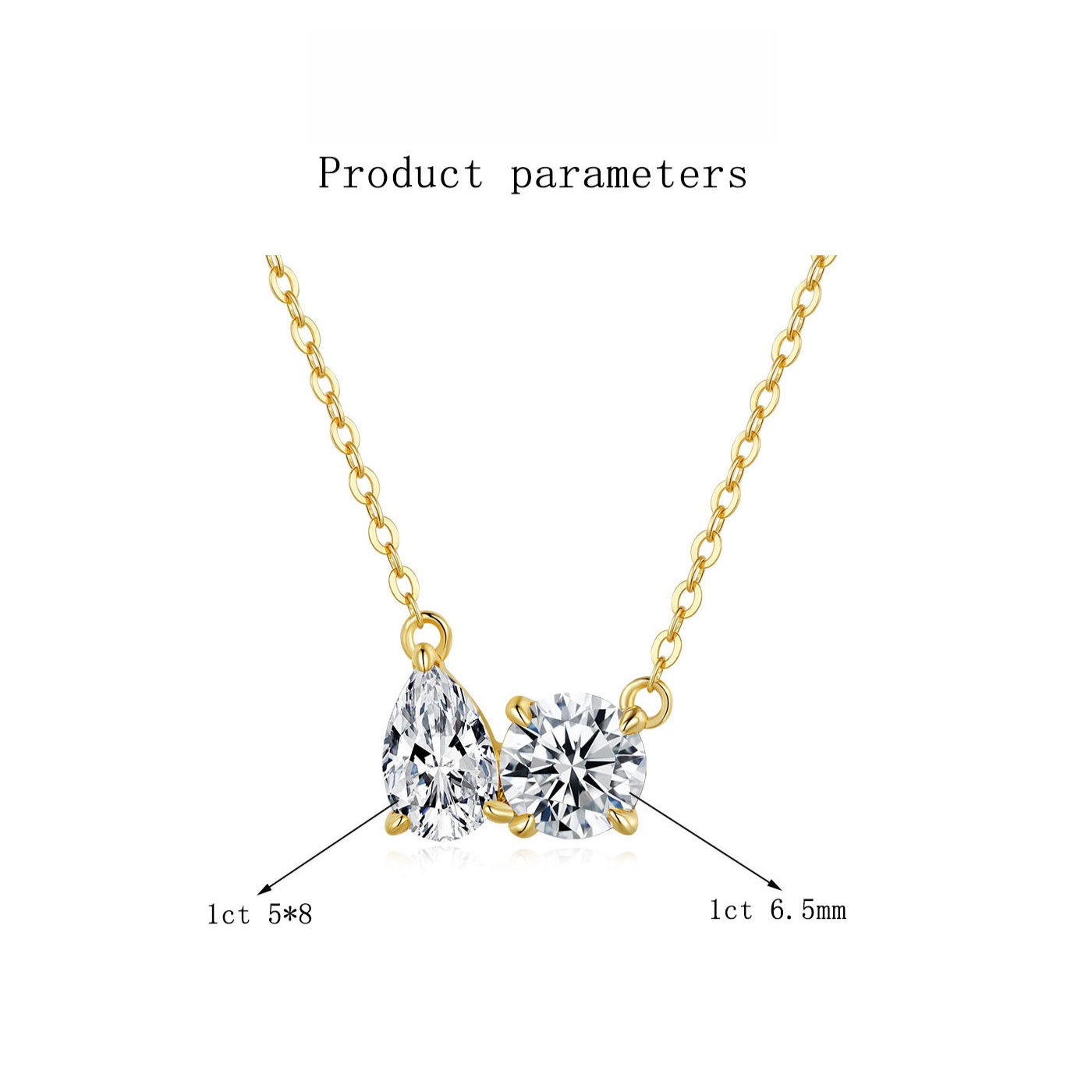 Gold Tone Dual Spark Moissanite Pendant Necklace in 925 Sterling Silver
