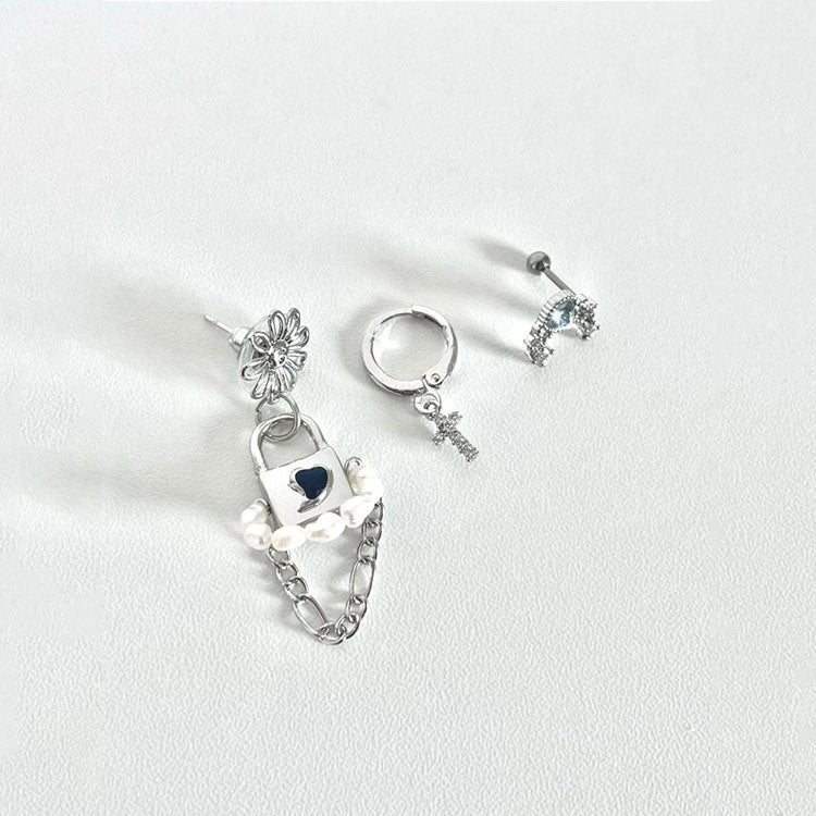 Cute Daisy Flower Lock Your Heart Pear Drop Earrings