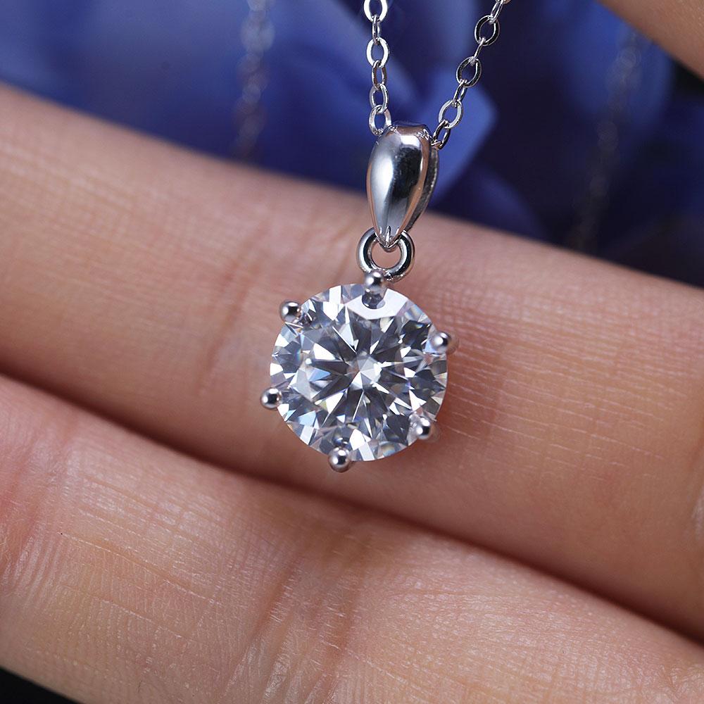 Simple Design 6 Prong Round Cut Moissanite Necklace