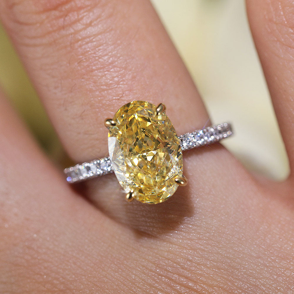 Vintage Yellow Oval Cut Sterling Silver Engagement Ring