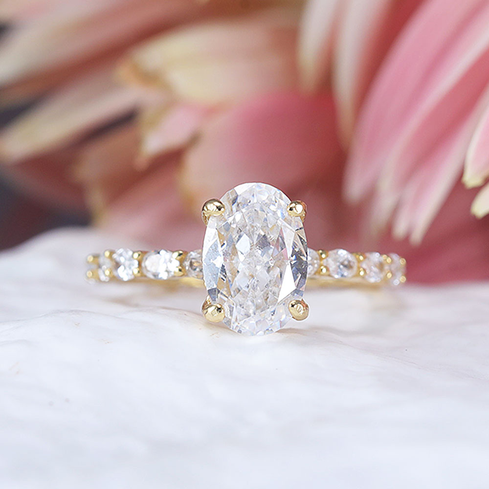 Gorgeous 2 Pcs Oval Cut Sterling Silver Ring Set