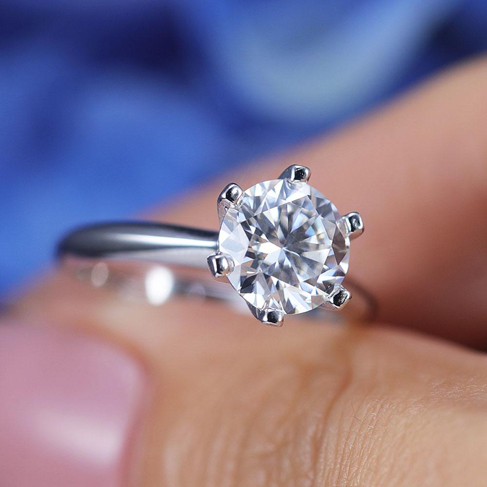 ShineofDiamond Simple Round Cut Moissanite Sterling Silver Ring