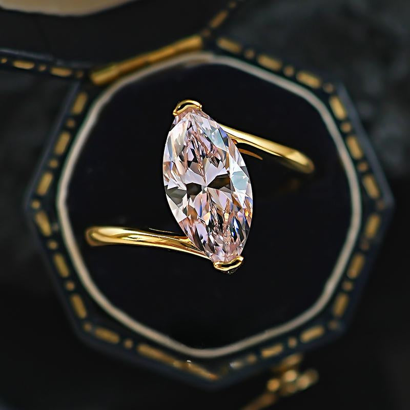 Simple Pink Marquise Cut Gold Plated Ring