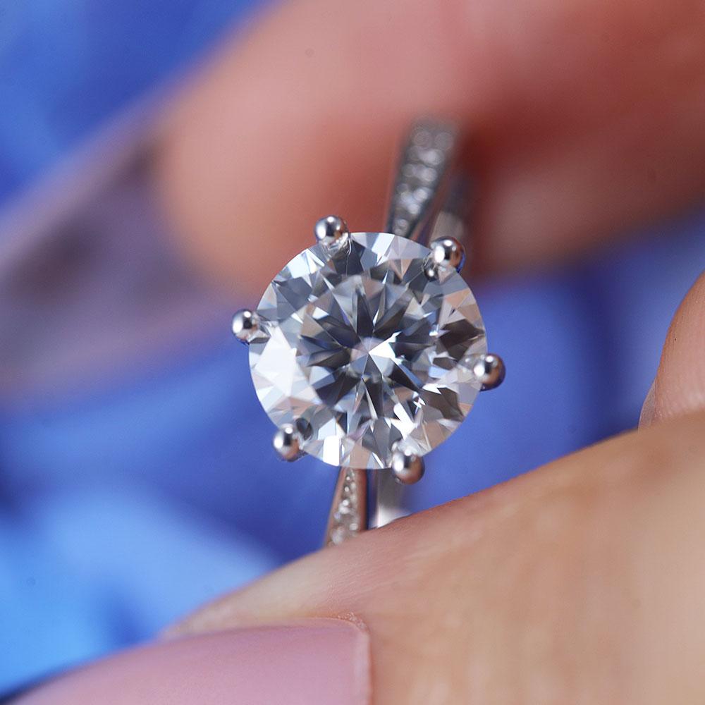 ShineofDiamond Classic Round Cut Moissanite Sterling Silver Engagement Ring