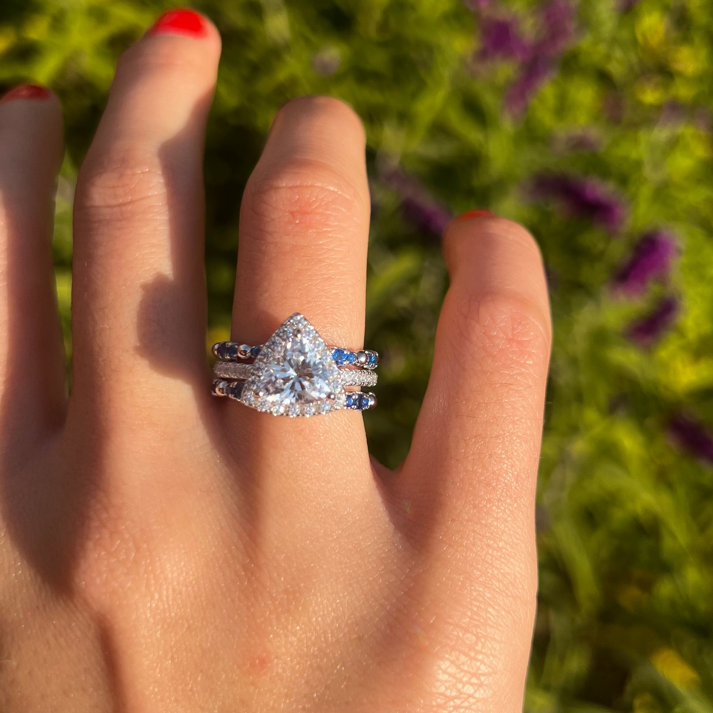 Luxury 3 Pcs Triangle Shape Sterling Silver Bridal Set