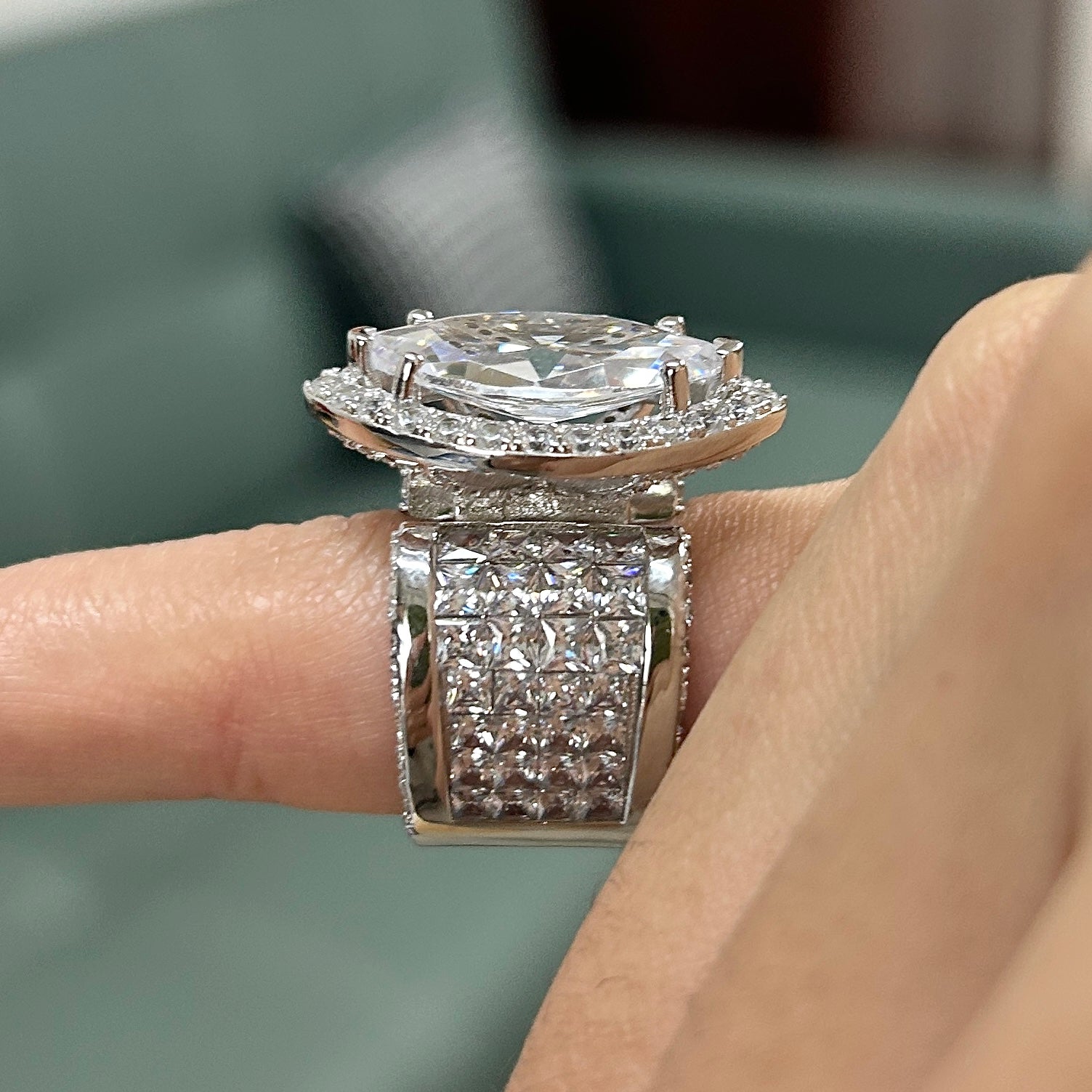 Size 4.5 | 7CT Halo Marquise Cut Wide Band Engagement Ring in Sterling Silver