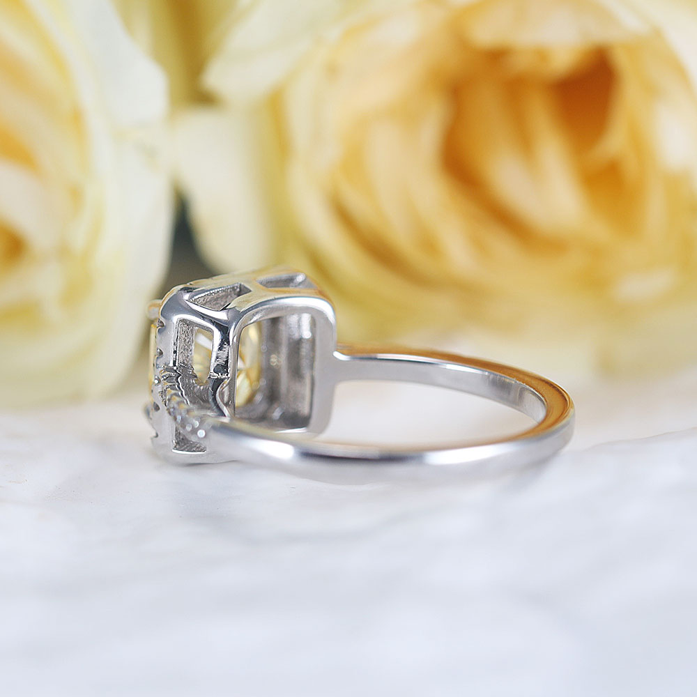 Vintage Cushion Cut Halo Design Yellow Sterling Silver Ring