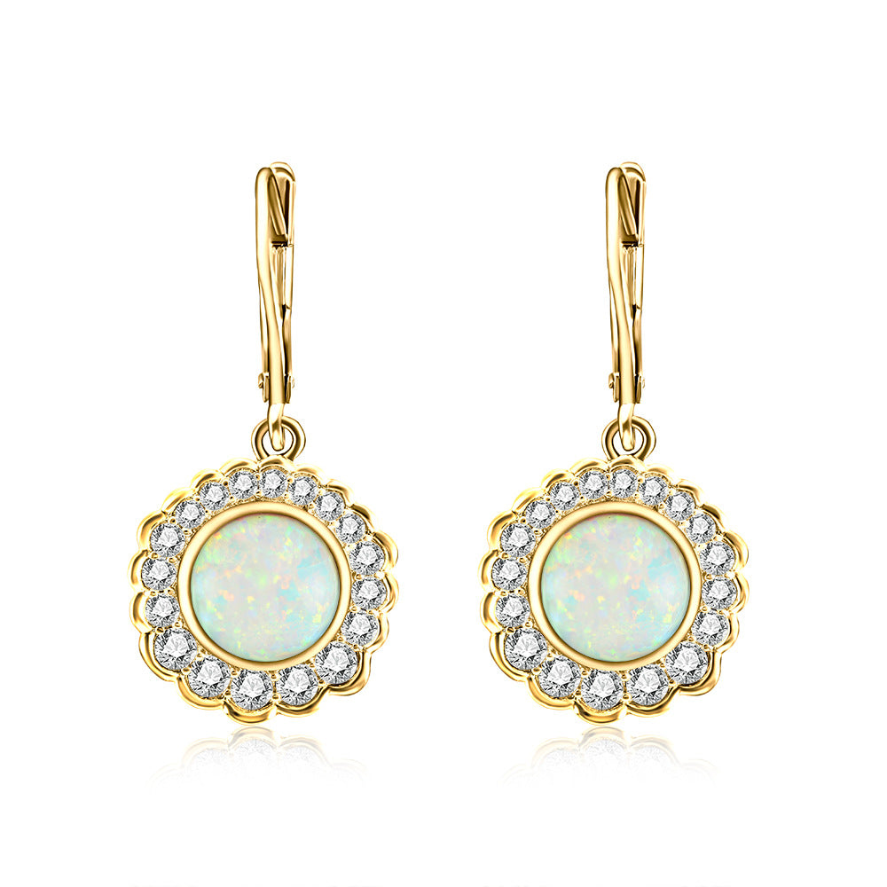 Opal Halo Sterling Silver Drop Earrings