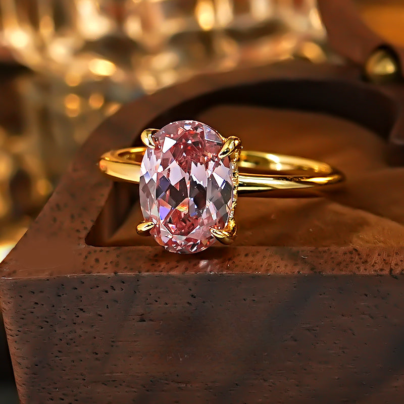 Classic Pink Tourmaline Oval Cut Golden Tone Ring