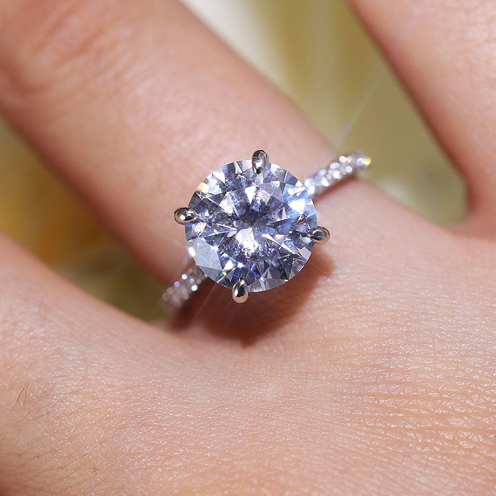 Classic Round Cut Sterling Silver Ring With Half Eternity Band