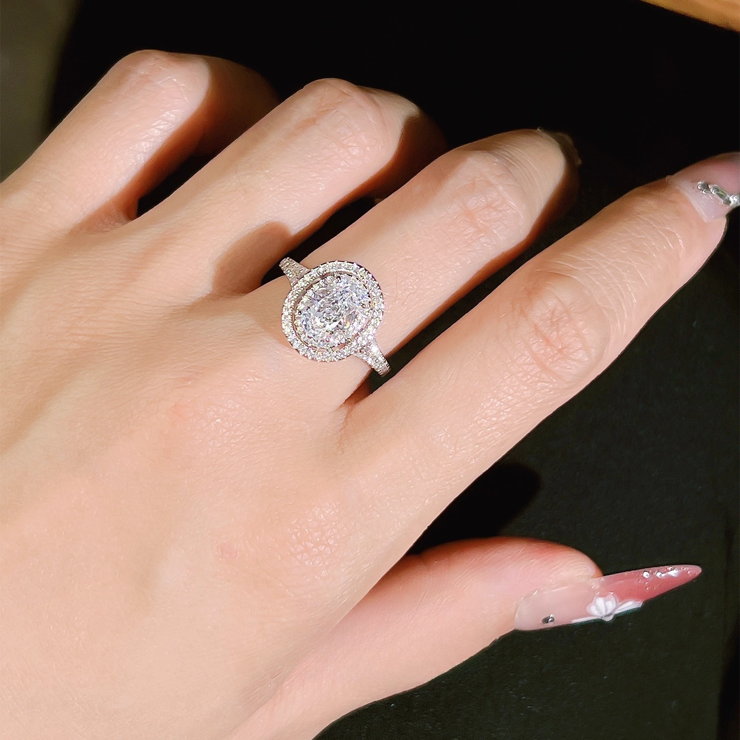 Classic Oval Double Halo Engagement Ring in Sterling Silver