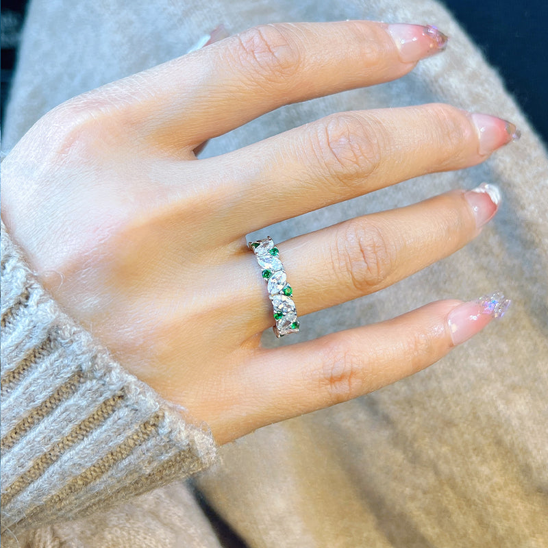 Vintage Design White And Blue Sterling Silver Band