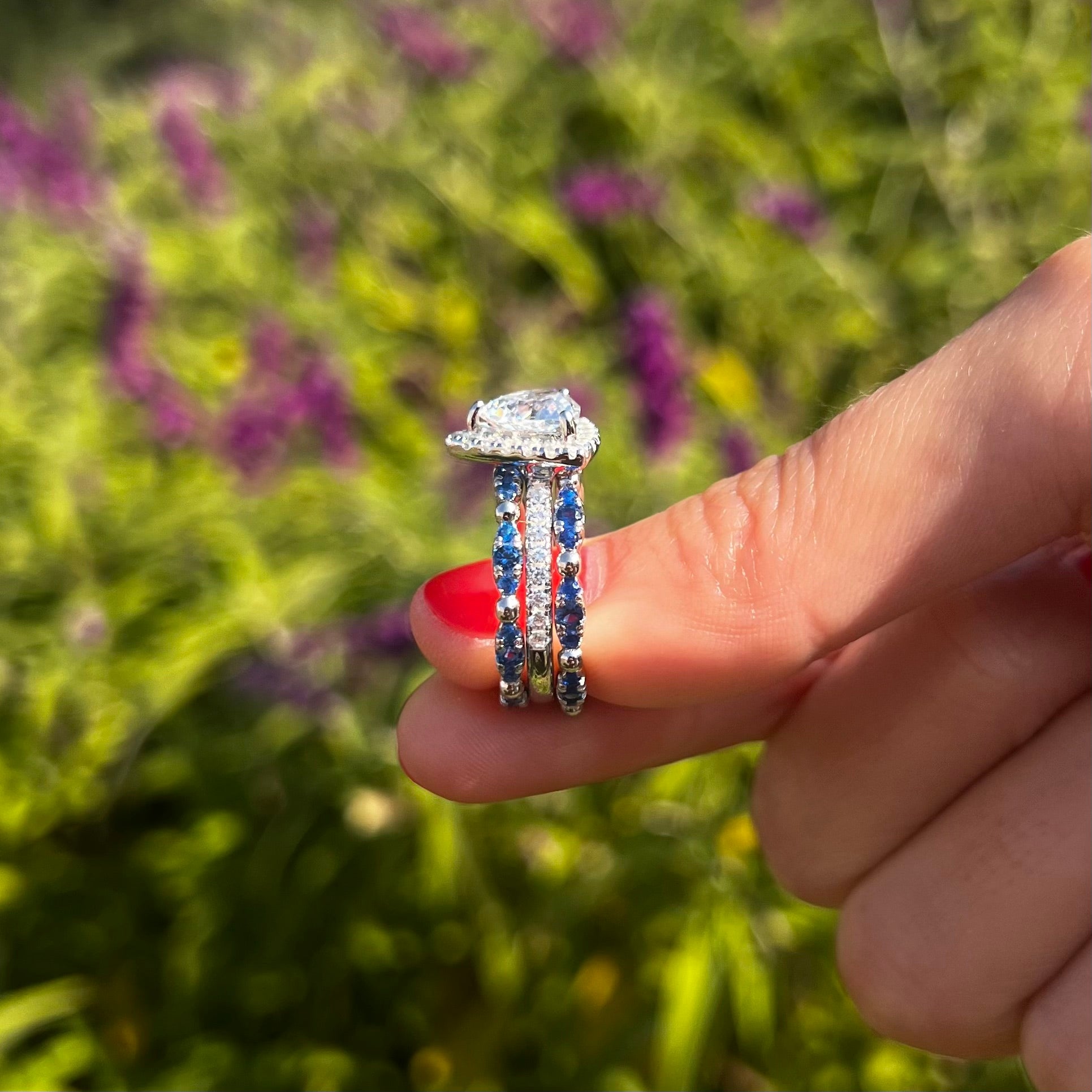 Luxury 3 Pcs Triangle Shape Sterling Silver Bridal Set