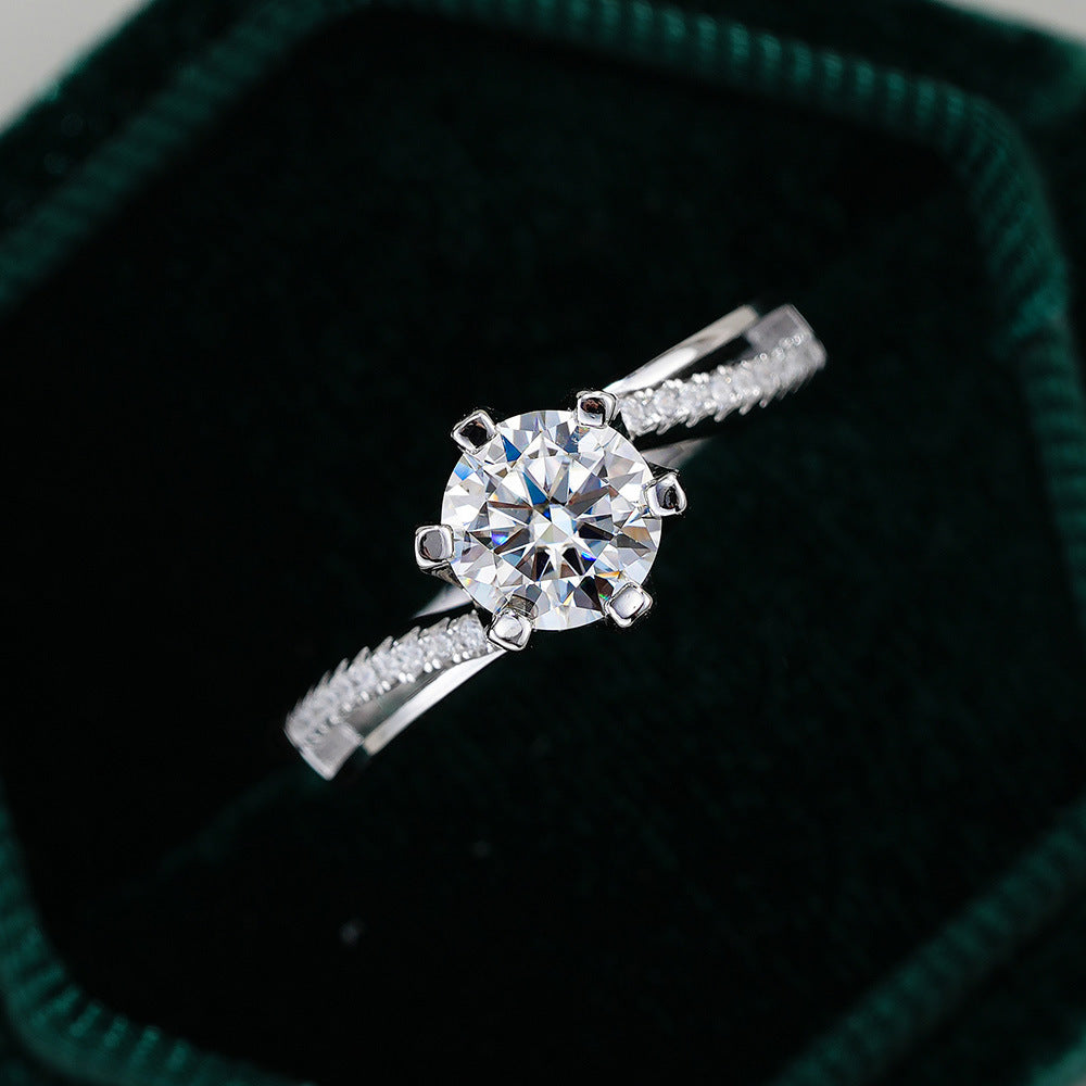 1 Carat D Color Moissanite Sterling Silver Ring