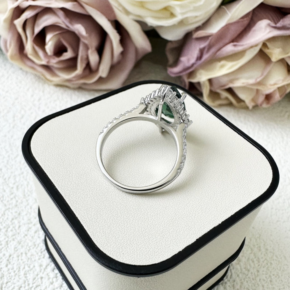 Unique 2.2ct Emerald Green Pear Cut Sterling Silver Engagement Ring