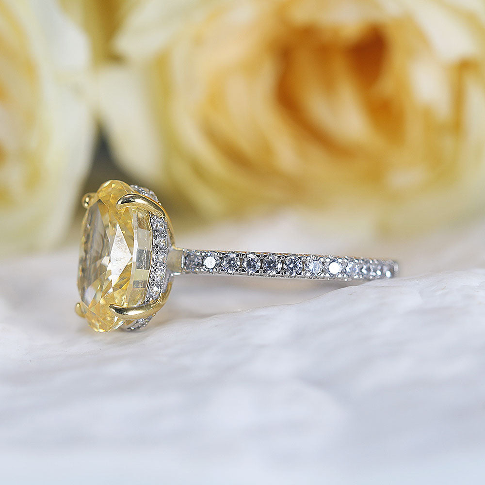 Vintage Yellow Oval Cut Sterling Silver Engagement Ring