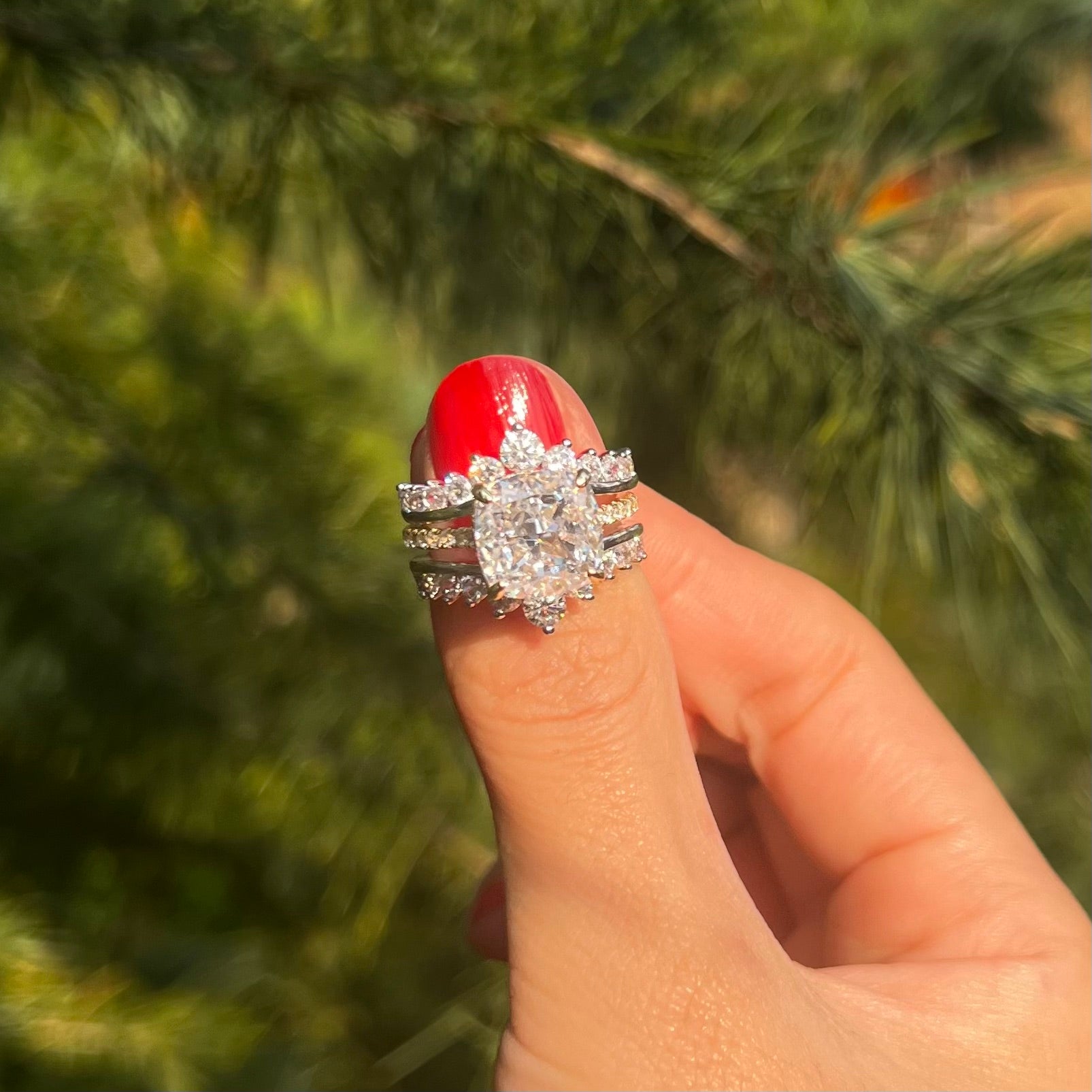 Vintage Hidden Halo Cushion Cut Insert Wedding Ring Set In Sterling Silver