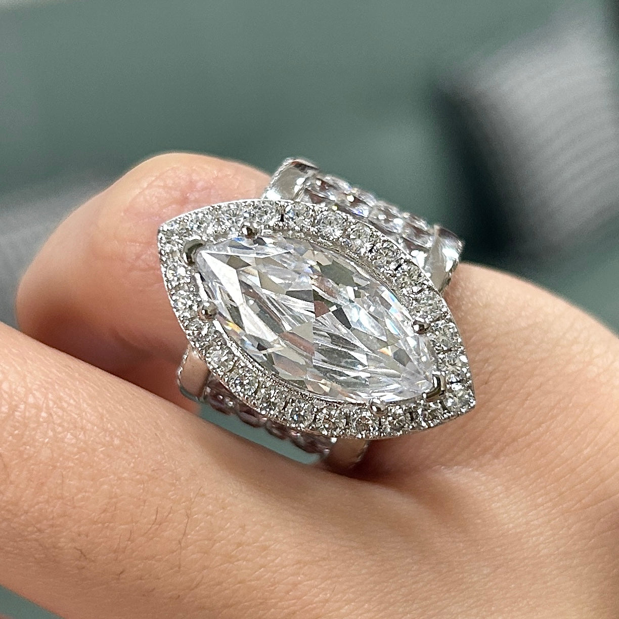 Size 4.5 | 7CT Halo Marquise Cut Wide Band Engagement Ring in Sterling Silver