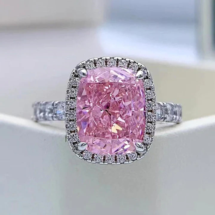 Gorgeous Pink Halo Cushion Cut Engagement Ring
