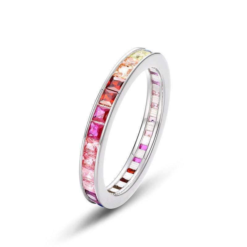 Colorful Rainbow Princess Cut Ring Band