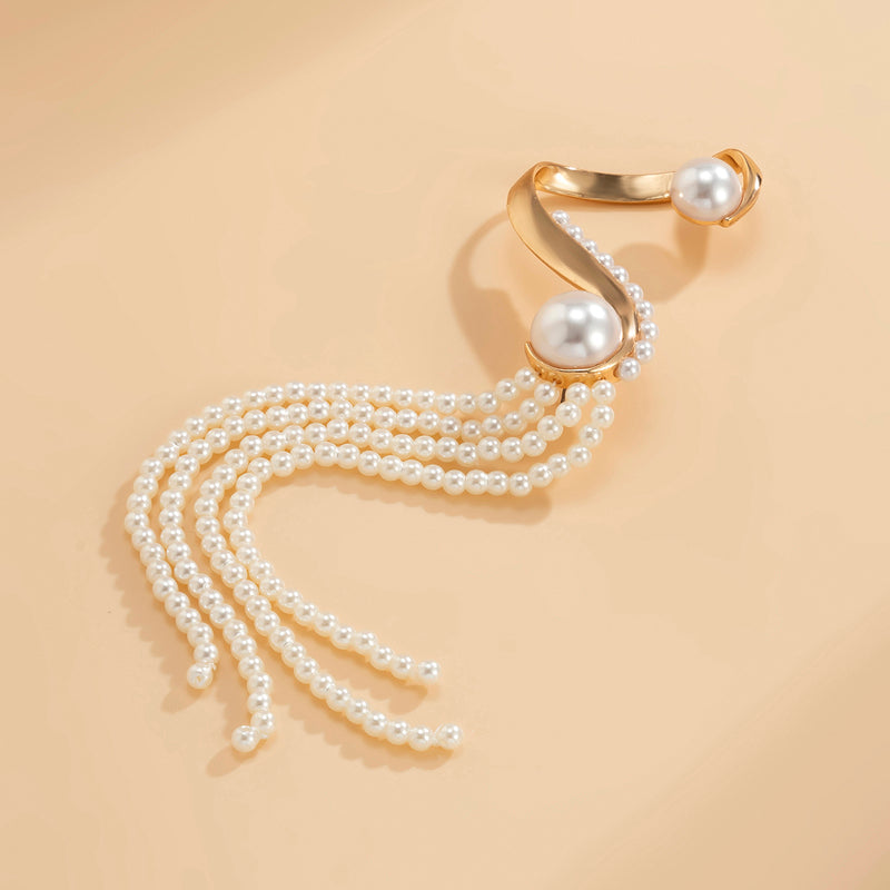 Golden Tone Pearl Fringe Earrings Fits Right Ear