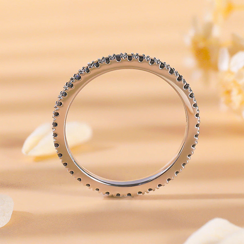 Unique Black Moissanite Eternity 18k White Gold Plated Band