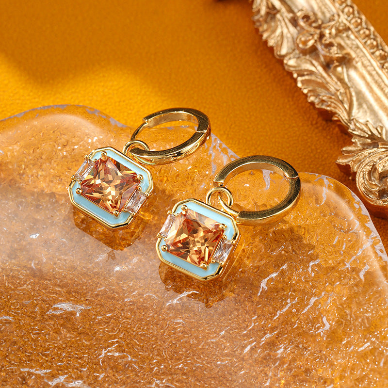 Retro Drip Glaze Geometric Square Earrings