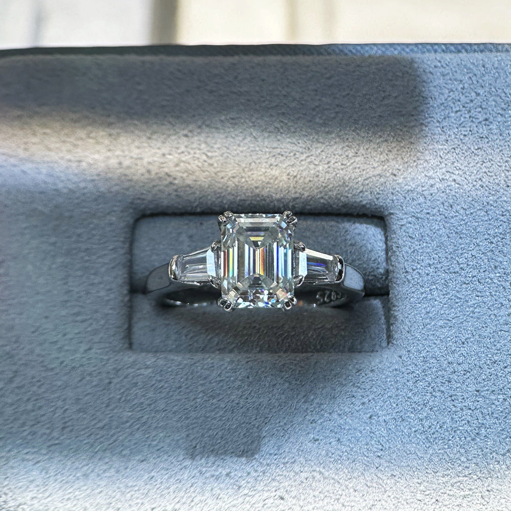 Classic Emerald Cut 2.0ct Moissanite Sterling Silver Ring