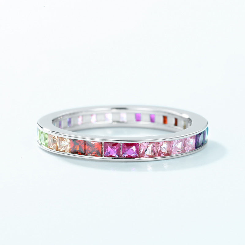 Colorful Rainbow Princess Cut Ring Band