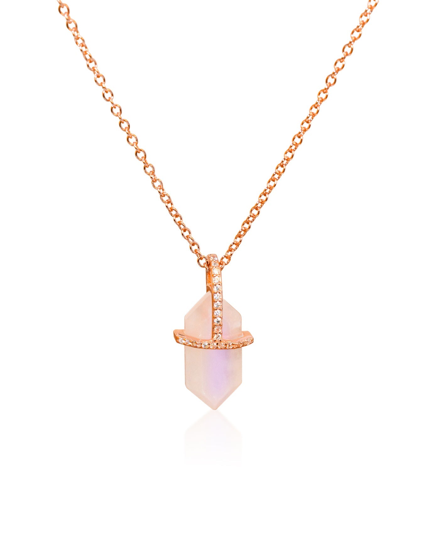 Hexagonal Crystal Moon Stone Sterling Silver Necklace