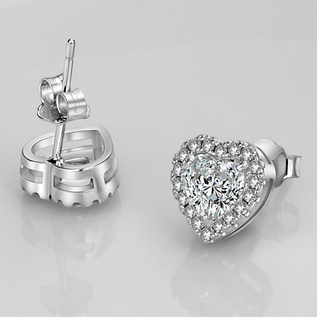 Paved Heart Design Stud Earrings