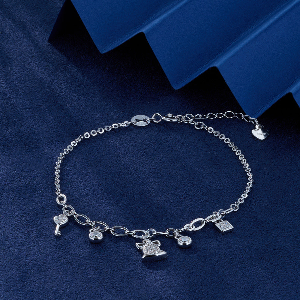 925 Sterling Silver Creative Bell and Key Christmas Bracelet for Women