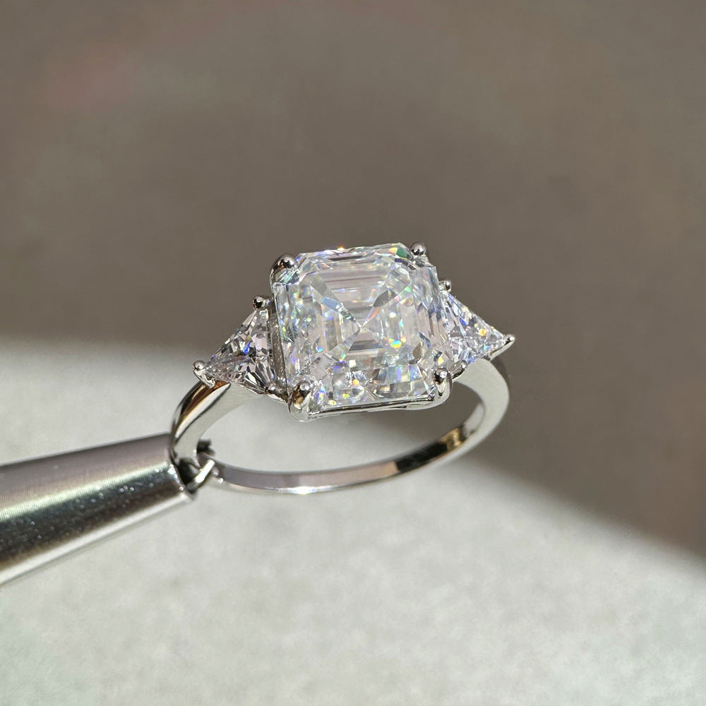 5Ct Asscher Cut Moissanite Engagement Ring in Sterling Silver