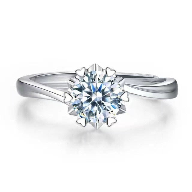 1/2 Carat D Color Snowflake Shape Bypass Shank Moissanite Sterling Silver Engagement Ring