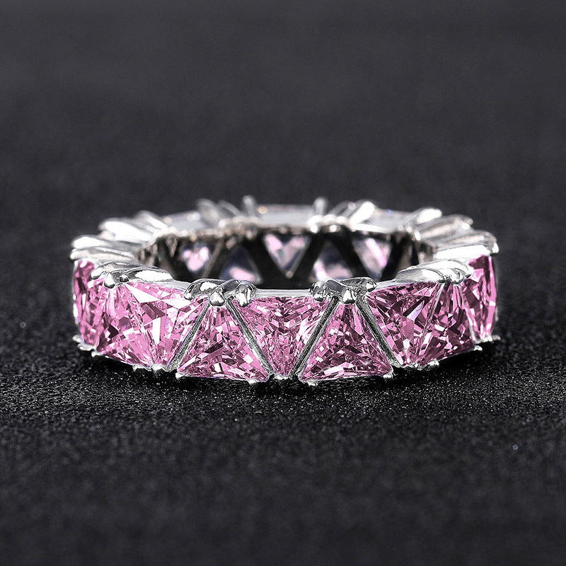 Full Eternity Triangle Gemstone Wedding Band in 925 Sterling Silver
