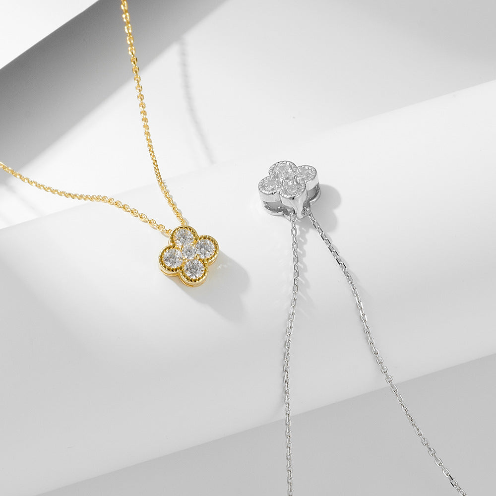 Sweet Four Leaf Clover Design Silver Necklace
