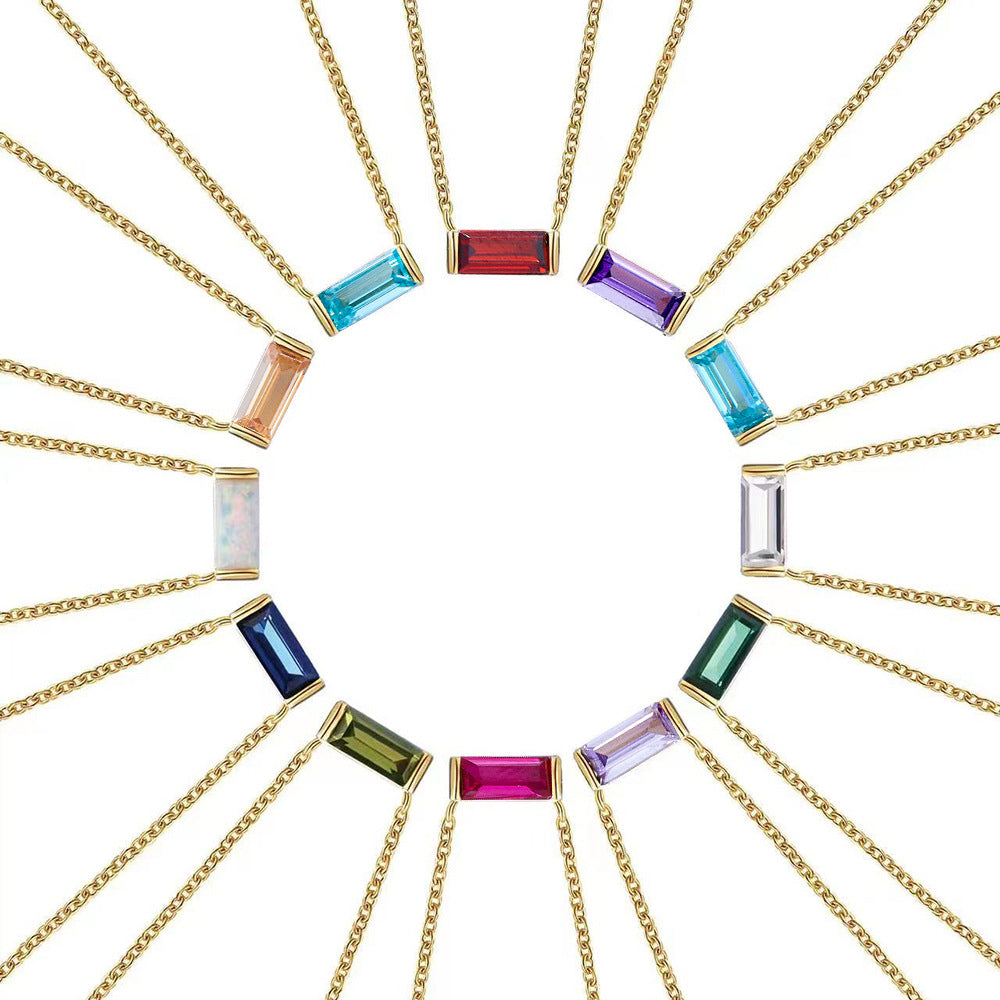 Simple design 925 Sterling Silver birth stone necklace