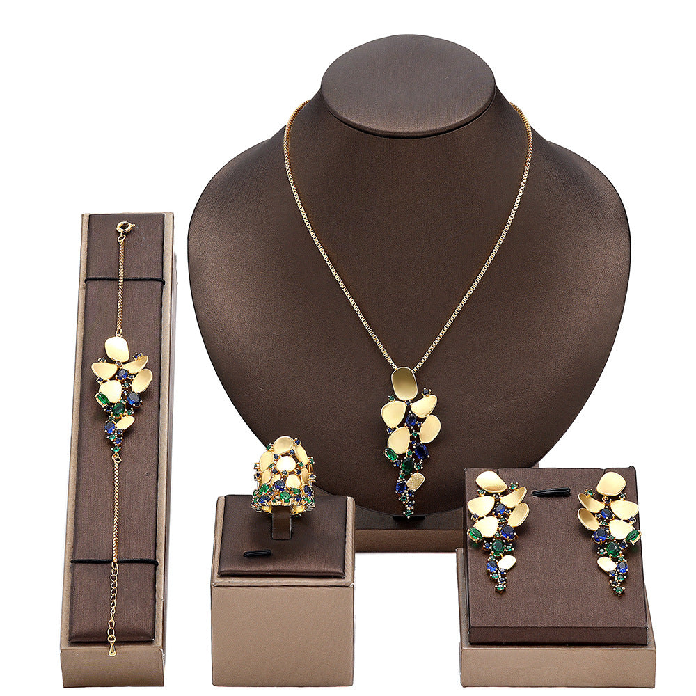 4 Pcs Luxury 18k Gold Plated Colorful Jewelry Set