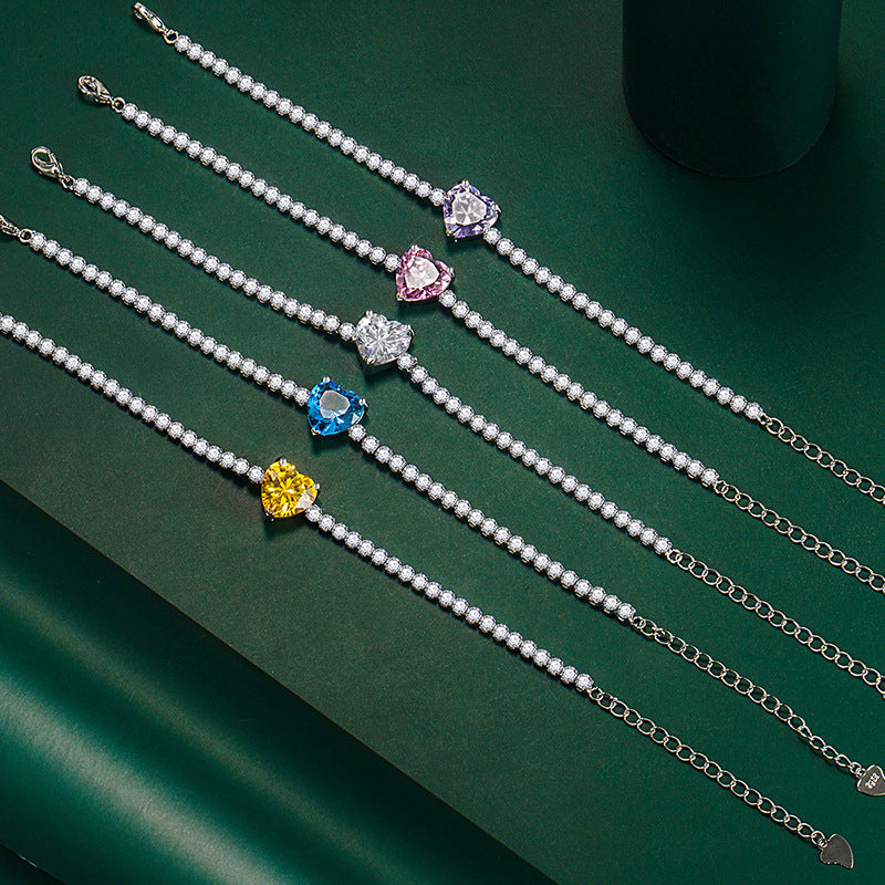 Sweet Heart Cut Tennis Bracelet In Silver Tone