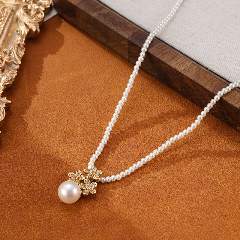 Sweet Flowers Pearl Design 18K Gold Plated Neckalce and Earrings