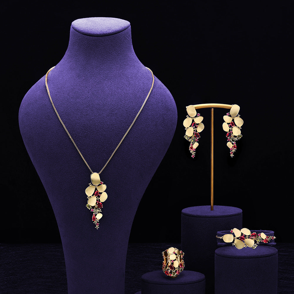 4 Pcs Luxury 18k Gold Plated Colorful Jewelry Set