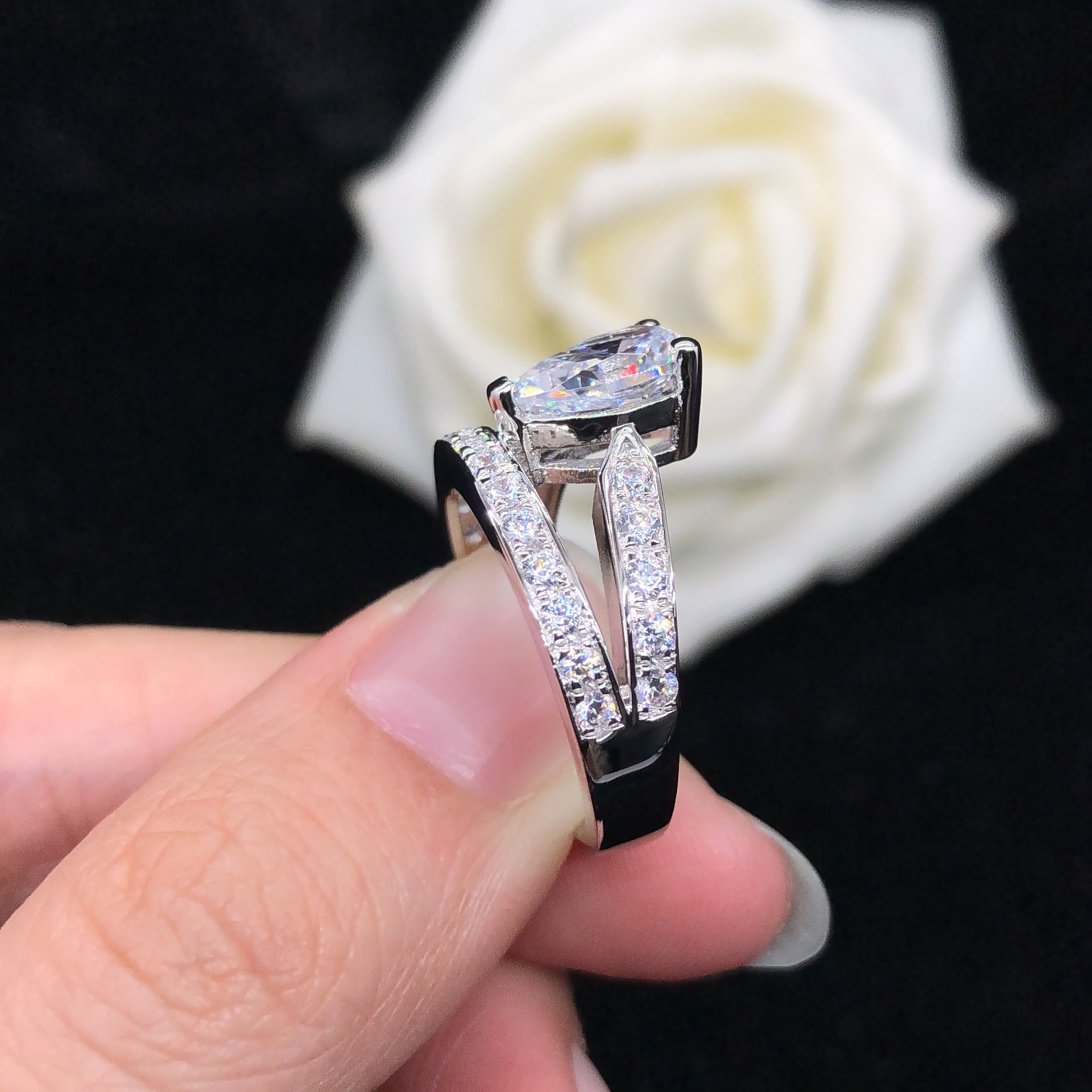 1.5ct Pear Cut 18K White Gold Plated Ring