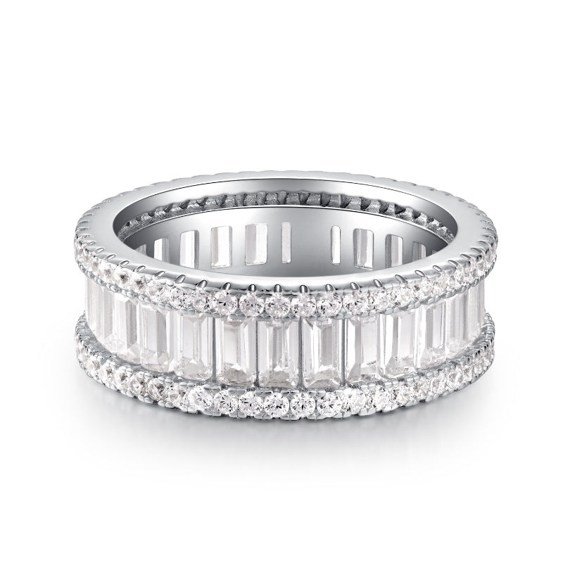 Three Rows Design Paved Sterling Silver Band